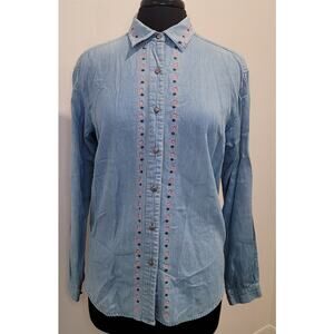VTG Northern Reflections Chambray Shirt M Blue Embroidered Denim GUC